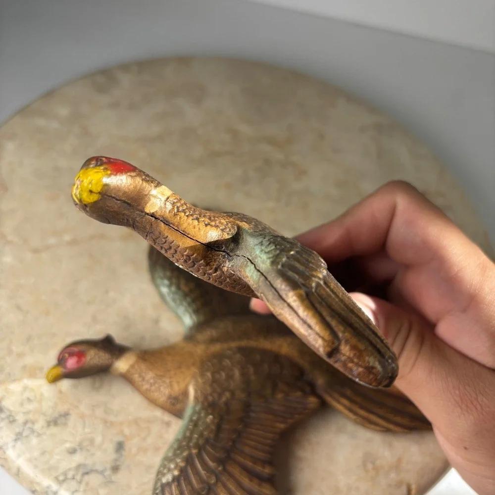 Vintage Pheasant Wall Decor Set of 2 Brown Flying Bird Wooden MCM Cabin Art
